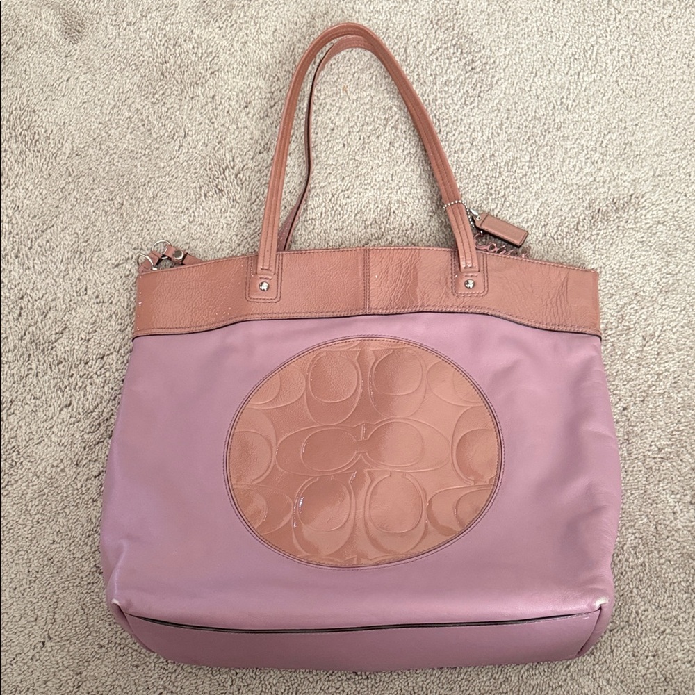 Coach Pink and Tan Signature Tote